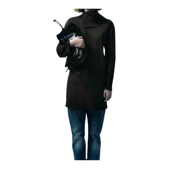 🤎 ZARA Brown Asymmetric Funnel Neck Tunic Dress – Size L | Made in Morocco - Picture 4 of 5